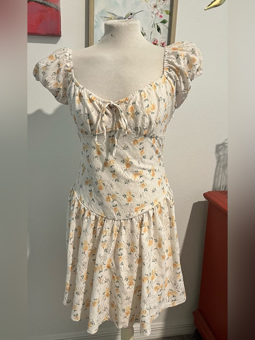 Jessica Simpson Cream Mini Dress with Yellow Floral Pattern